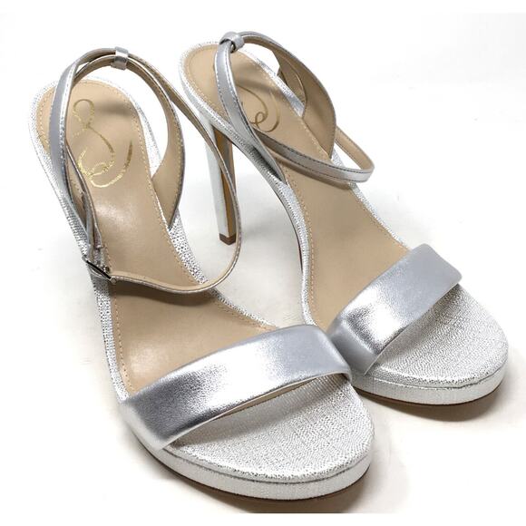 Sam Edelman Jade Women's Size 9 Silver Ankle Strap High Heel Sandals Shoes - Picture 2 of 8